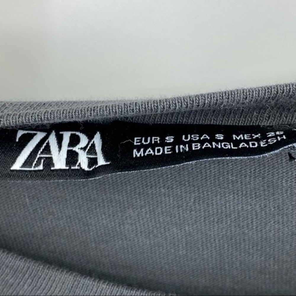 Zara Peplum Long Sleeve Elastic Cuff 100% Cotton Gray Size Small - Picture 4 of 5